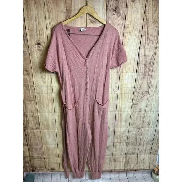 American Eagle Onesie Romper with Pockets Short Sleeve Dusty Pink Mauve Size M - Picture 6 of 7